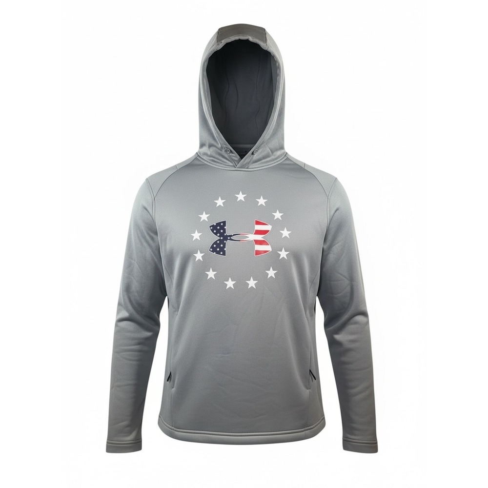 Under Armour Freedom Hoodie Mens Large Gray Excellent USA Flag Stars Pullover